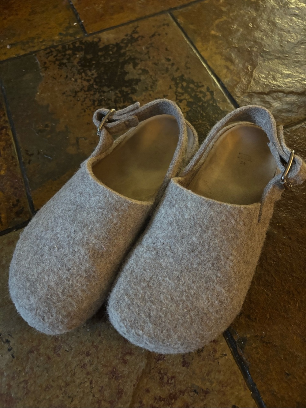 Zara Heathered Taupe Felt Slingback Clogs